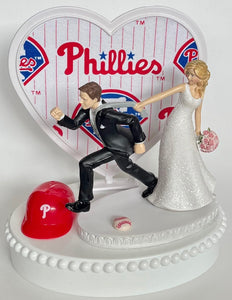 Wedding Cake Topper Philadelphia Phillies Baseball Themed Humorous Bride Groom Philly Sports Fan Funny Groom's Cake Top Bridal Shower Gift