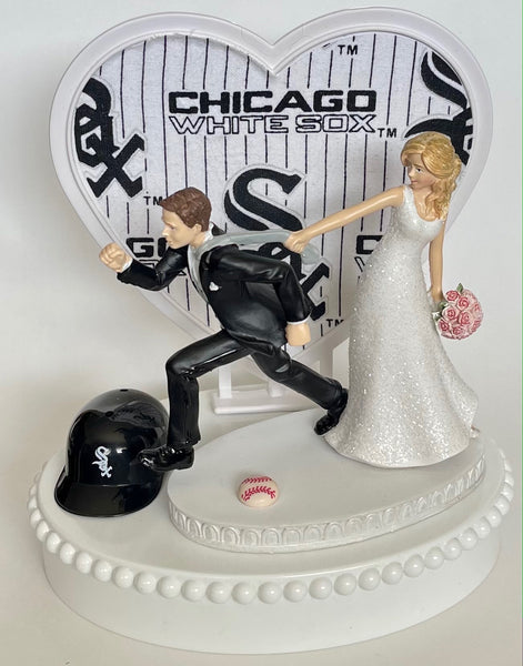 Wedding Cake Topper Chicago White Sox Baseball Themed Humorous Bride and Groom Chisox Sports Fan Funny Groom's Cake Top Bridal Shower Gift