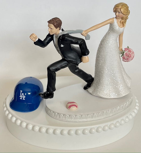 Wedding Cake Topper Los Angeles Dodgers Baseball Themed Funny Bride and Groom Humorous LA Sports Fans Top Unique Fun Bridal Shower Gift Idea