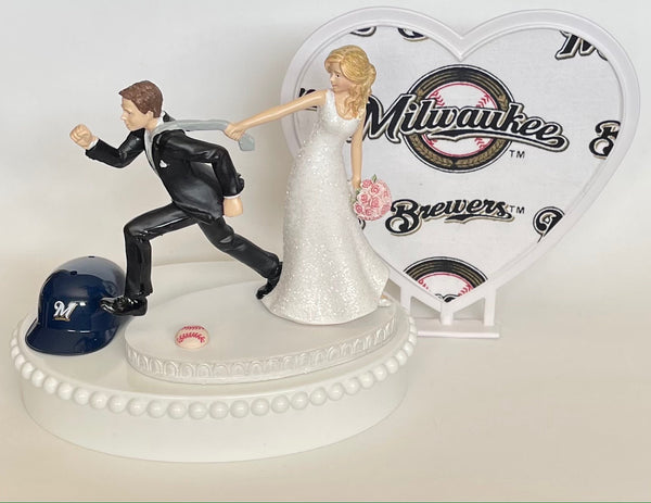 Wedding Cake Topper Milwaukee Brewers Baseball Themed Funny Bride and Groom Humorous Sports Fans Top Unique Fun Bridal Shower Gift Idea