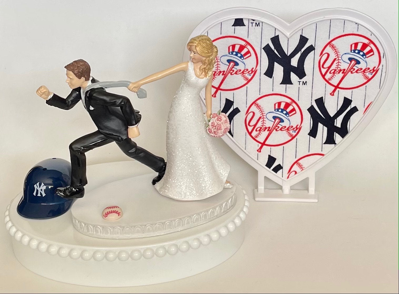 Wedding Cake Topper New York Yankees Baseball Themed Funny Bride and Groom Humorous NY Sports Fans Top One-of-a-Kind Fun Bridal Gift Idea