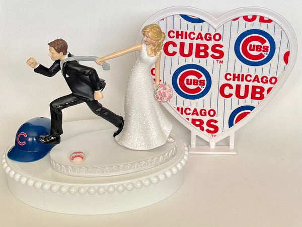 Wedding Cake Topper Chicago Cubs Baseball Themed Funny Bride and Groom Humorous Sports Fans Top One-of-a-Kind Fun Unique Bridal Shower Gift
