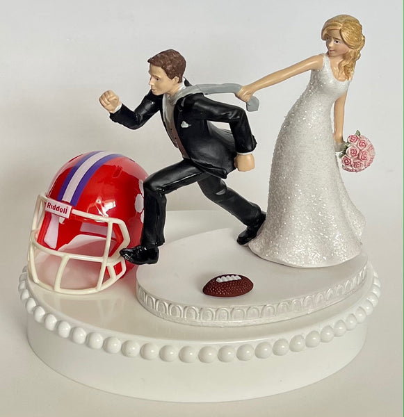 Wedding Cake Topper Clemson University Tigers Football Themed Pulling Funny Bride and Groom Humorous Sports Fan Reception Groom's Cake Top