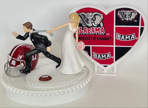 Wedding Cake Topper University of Alabama Crimson Tide Football Themed Pulling Funny Bride Groom Roll Humorous Sports Fans Groom's Cake Top
