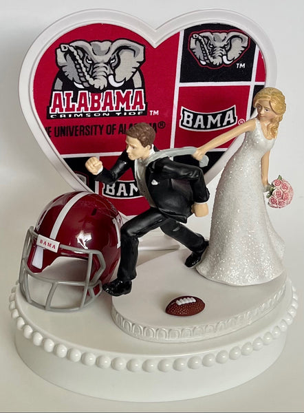 Wedding Cake Topper University of Alabama Crimson Tide Football Themed Pulling Funny Bride Groom Roll Humorous Sports Fans Groom's Cake Top