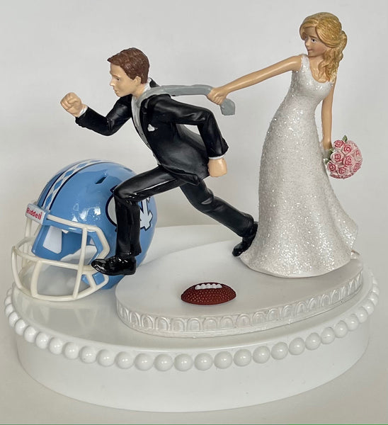 Wedding Cake Topper University of North Carolina Tar Heels Football Themed Running Humorous Bride Groom UNC Sports Fans Bridal Shower Gift