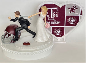 Wedding Cake Topper Texas A&M University Aggies Football Themed Running Humorous Bride and Groom Funny Sports Fans Bridal Shower Gift Idea