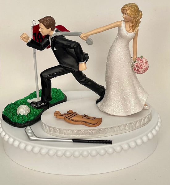 Wedding Cake Topper Golfing Golf Cart Sports Themed Running Humorous Bride Groom Funny 18th Hole Ball Clubs Green Fans Bridal Shower Gift