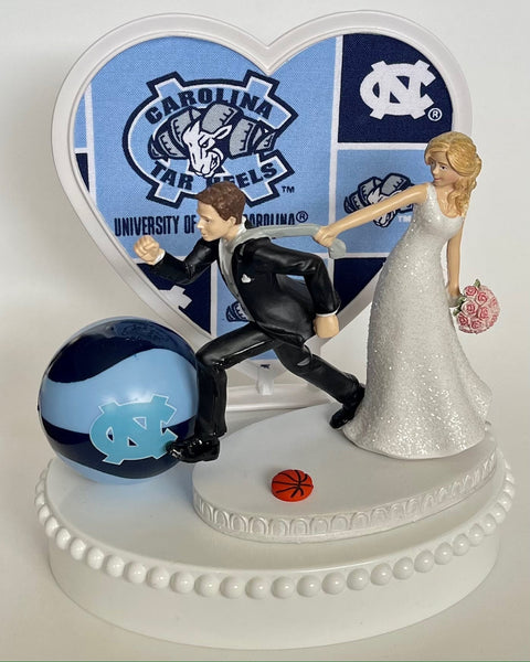 Wedding Cake Topper University of North Carolina Tar Heels UNC Basketball Themed Funny Bride and Groom Running Humorous Sports Fans Top