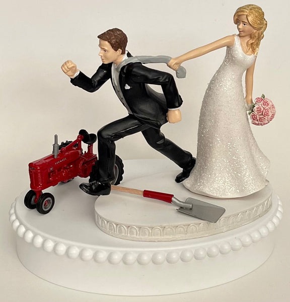 Wedding Cake Topper Farmall Red Tractor Themed McCormick International Harvester IH Farmer Farming Humorous Bride Groom Bridal Shower Gift
