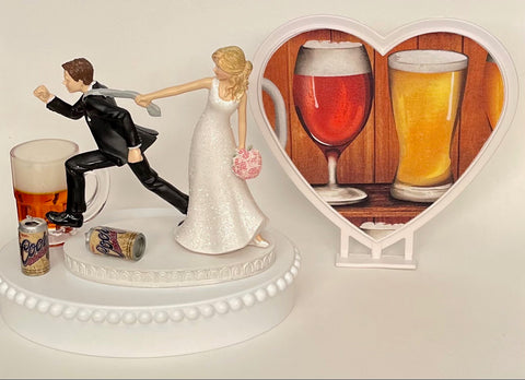 Wedding Cake Topper Coors Beer Themed Cans Mug Fun Running Bride Groom One-of-a-Kind Funny Reception Alcoholic Beverage Groom's Cake Top
