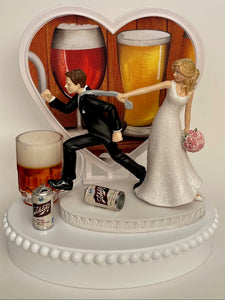 Wedding Cake Topper Schlitz Beer Themed Cans Mug Running Fun Bride Groom One-of-a-Kind Reception Alcoholic Beverage Funny Groom's Cake Top