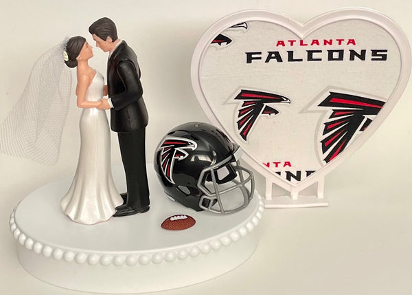 Wedding Cake Topper Atlanta Falcons Football Themed Pretty Short-Haired Bride Groom Sports Fans Unique Reception Bridal Shower Gift Idea