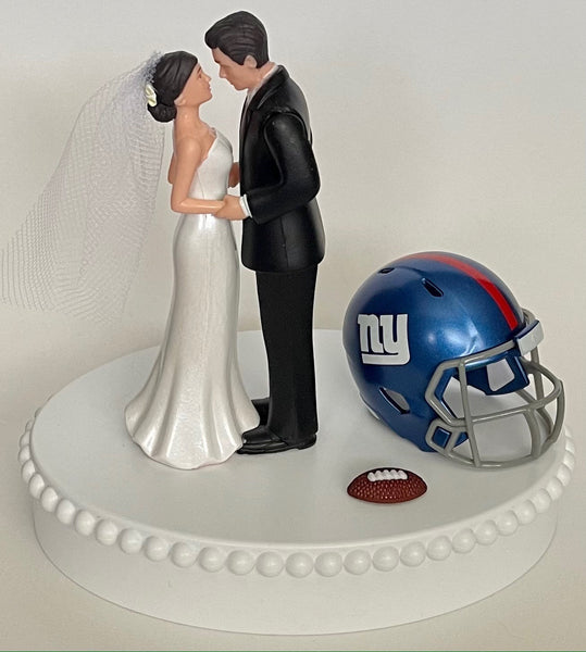 Wedding Cake Topper New York Giants Football Themed Pretty Short-Haired Bride Groom Sports Fans Unique Reception Bridal Shower Gift Idea