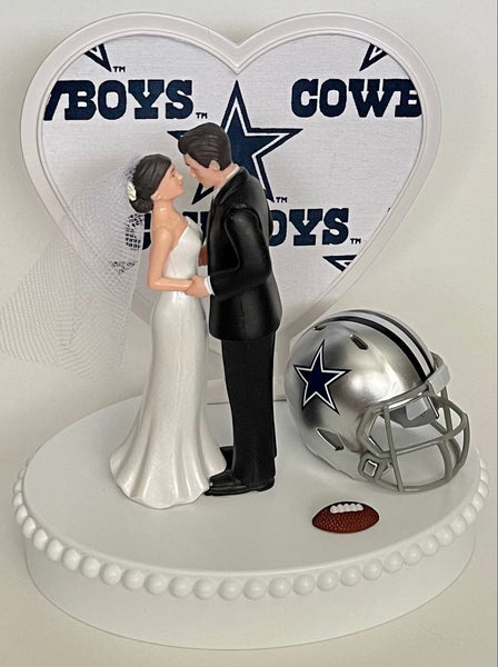 Wedding Cake Topper Dallas Cowboys Football Themed Pretty Short-Haired Bride Groom Sports Fans Unique Reception Bridal Shower Gift Idea