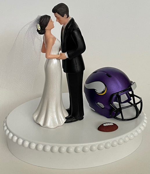 Wedding Cake Topper Minnesota Vikings Football Themed Pretty Short-Haired Bride Groom Sports Fans Unique Reception Bridal Shower Gift Idea