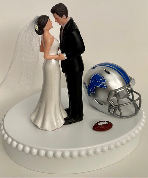 Wedding Cake Topper Detroit Lions Football Themed Beautiful Short-Haired Bride and Groom One-of-a-Kind Sports Fan Cake Top Shower Gift