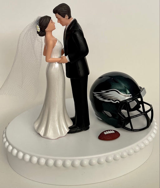 Wedding Cake Topper Philadelphia Eagles Football Themed Beautiful Short-Haired Bride and Groom One-of-a-Kind Sports Fan Cake Top Shower Gift