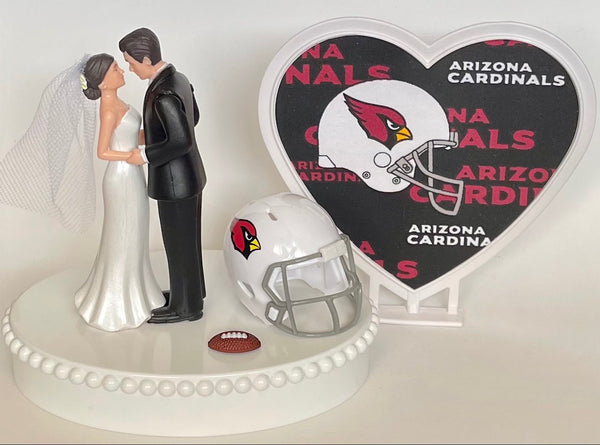 Wedding Cake Topper Arizona Cardinals Football Themed Beautiful Short-Haired Bride and Groom One-of-a-Kind Sports Fan Cake Top Shower Gift