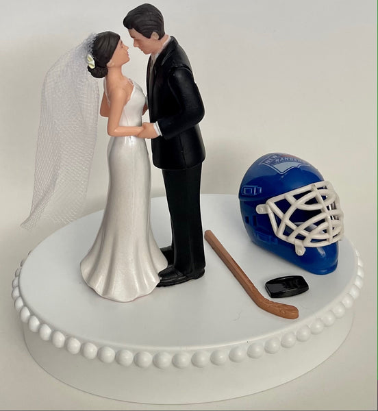 Wedding Cake Topper New York Rangers Hockey Themed Short-Haired Bride and Groom Beautiful Wedding Reception Shower Gift Item Sports Fan Fun