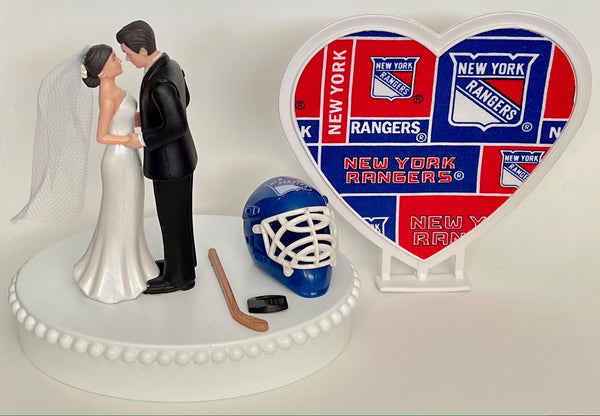 Wedding Cake Topper New York Rangers Hockey Themed Short-Haired Bride and Groom Beautiful Wedding Reception Shower Gift Item Sports Fan Fun