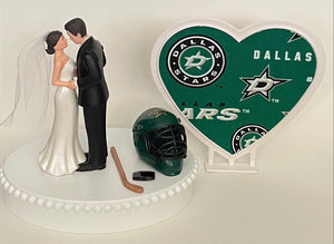 Wedding Cake Topper Dallas Stars Hockey Themed Short-Haired Bride and Groom Beautiful Wedding Reception Shower Gift Item Sports Fan Fun