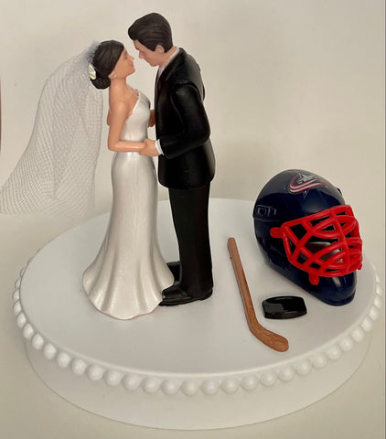 Wedding Cake Topper Columbus Blue Jackets Hockey Themed Short-Haired Bride Groom Beautiful Wedding Reception Shower Gift Item Sports Fan Fun