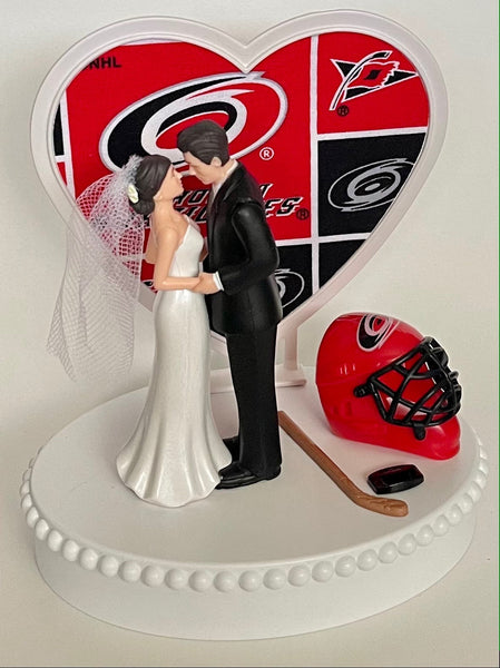 Wedding Cake Topper Carolina Hurricanes Hockey Themed Canes Short-Haired Bride Groom Beautiful Wedding Reception Shower Gift Sports Fan Fun