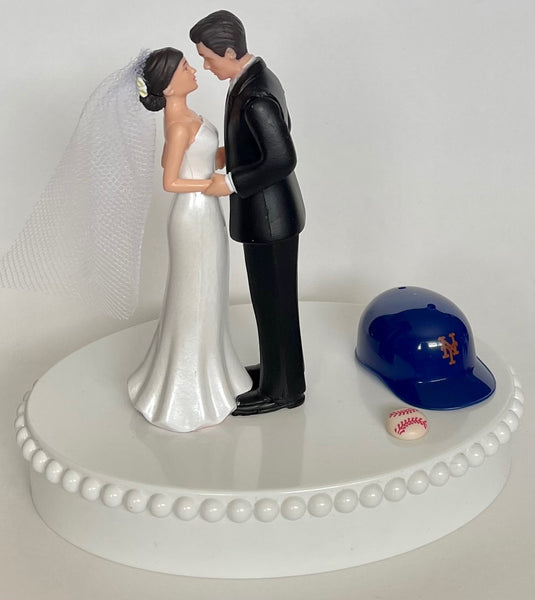 Wedding Cake Topper New York Mets Baseball Themed Short-Haired Bride Groom Pretty Heart Sports Fans Fun Unique Shower Reception Gift