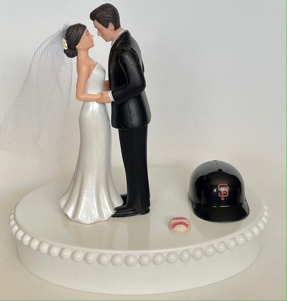 Wedding Cake Topper San Francisco Giants Baseball Themed Short-Haired Bride Groom Pretty Heart Sports Fans Fun Unique Shower Reception Gift