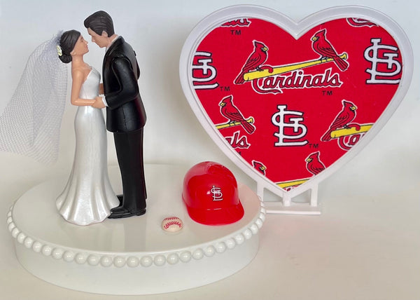 Wedding Cake Topper St. Louis Cardinals Baseball Themed Short-Haired Bride Groom Pretty Heart Sports Fans Fun Unique Shower Reception Gift