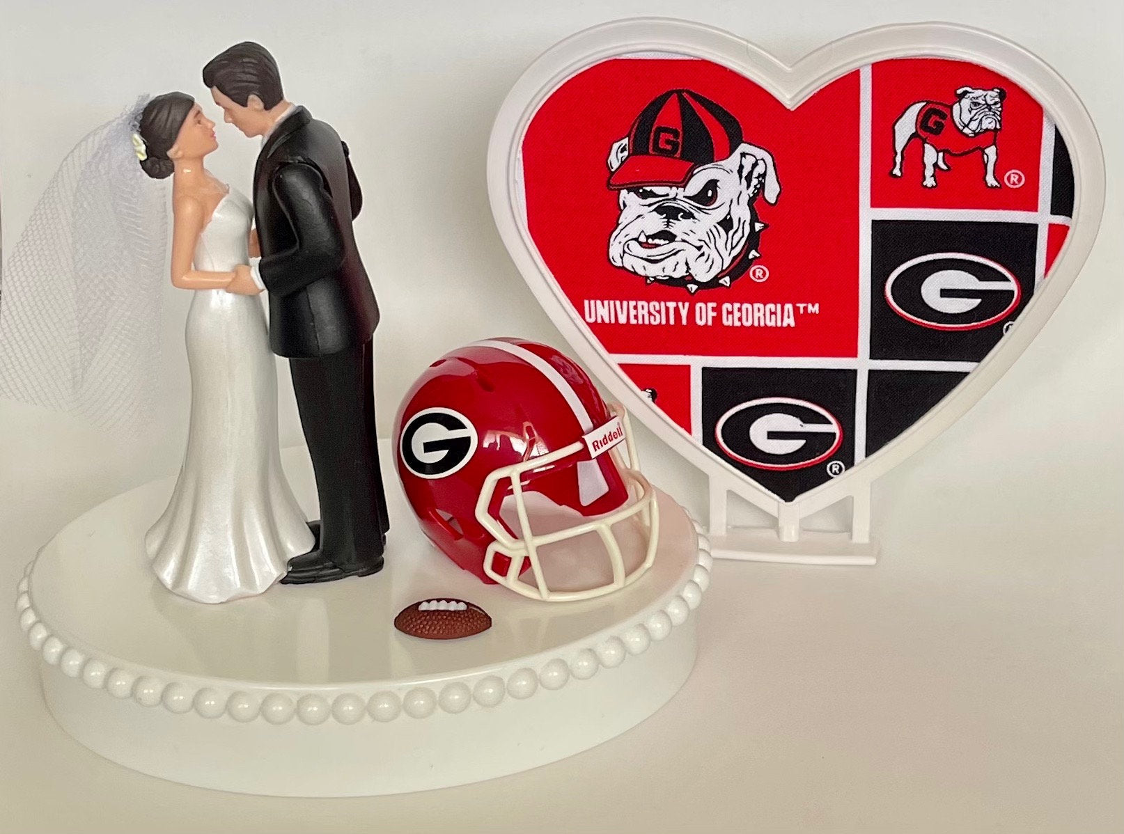 Wedding Cake Topper Georgia Bulldogs Football Themed Beautiful Short-Haired Bride and Groom One-of-a-Kind Sports Fan Cake Top Shower Gift