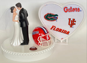 Wedding Cake Topper Florida Gators Football Themed Beautiful Short-Haired Bride and Groom One-of-a-Kind Sports Fan Cake Top Shower Gift