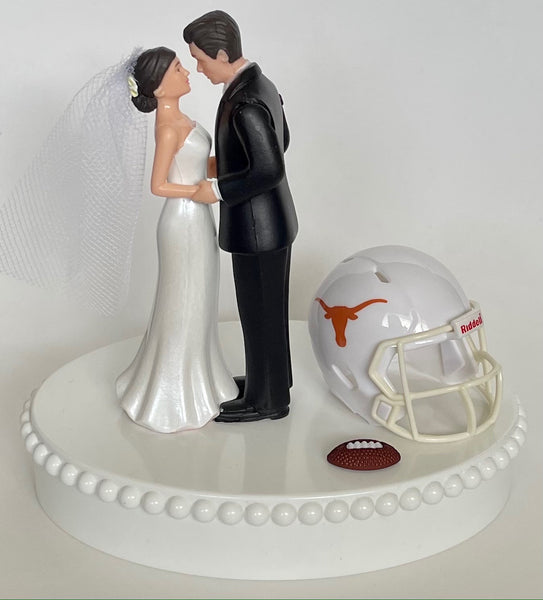 Wedding Cake Topper Texas Longhorns Football Themed Beautiful Short-Haired Bride and Groom One-of-a-Kind Sports Fan Cake Top Shower Gift