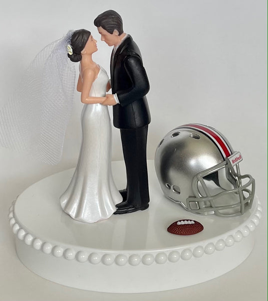 Wedding Cake Topper Ohio St. Buckeyes Football Themed Beautiful Short-Haired Bride and Groom One-of-a-Kind Sports Fan Cake Top Shower Gift