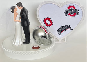 Wedding Cake Topper Ohio St. Buckeyes Football Themed Beautiful Short-Haired Bride and Groom One-of-a-Kind Sports Fan Cake Top Shower Gift