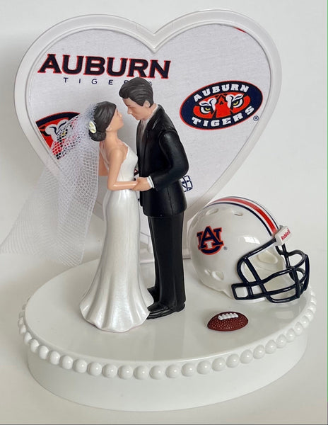 Wedding Cake Topper Auburn Tigers Football Themed Beautiful Short-Haired Bride and Groom One-of-a-Kind Sports Fan Cake Top Shower Gift
