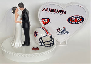 Wedding Cake Topper Auburn Tigers Football Themed Beautiful Short-Haired Bride and Groom One-of-a-Kind Sports Fan Cake Top Shower Gift