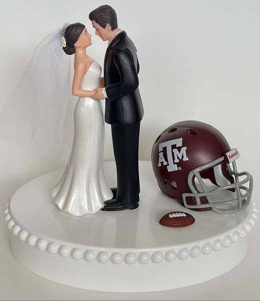 Wedding Cake Topper Texas A&M Aggies Football Themed Beautiful Short-Haired Bride and Groom One-of-a-Kind Sports Fan Cake Top Shower Gift