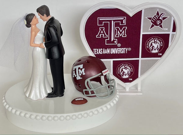 Wedding Cake Topper Texas A&M Aggies Football Themed Beautiful Short-Haired Bride and Groom One-of-a-Kind Sports Fan Cake Top Shower Gift