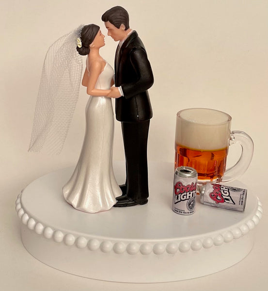 Wedding Cake Topper Coors Light Beer Themed Mug Cans Drinking Pretty Short-Haired Bride Groom OOAK Bridal Shower Reception Groom's Cake Gift