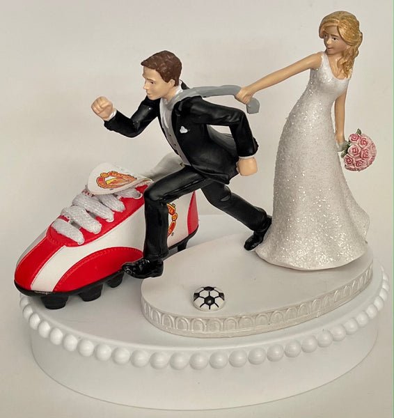 Wedding Cake Topper Manchester United FC Soccer Football Themed Man U England Funny Bride Groom Unique Humorous Sports Fan Groom's Cake Top