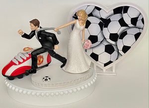 Wedding Cake Topper Manchester United FC Soccer Football Themed Man U England Funny Bride Groom Unique Humorous Sports Fan Groom's Cake Top