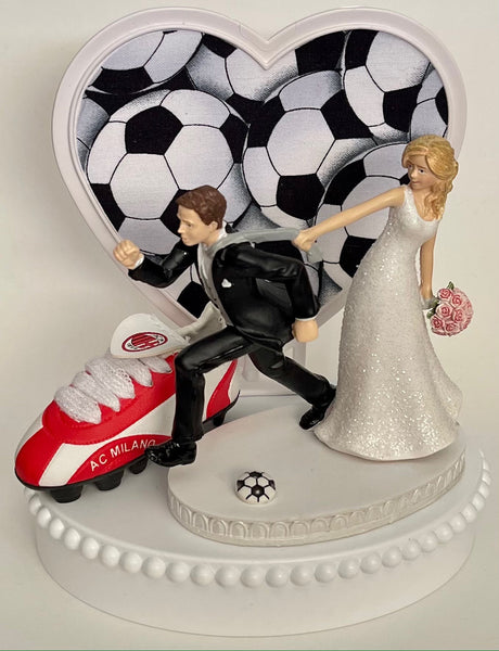 Wedding Cake Topper AC Milan Soccer Italian Football Themed Italy Running Humorous Bride and Groom OOAK Funny Sports Fans Groom's Cake Top