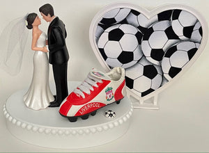Wedding Cake Topper Liverpool FC Soccer Themed English Football England Pretty Short-Haired Bride Groom Unique Sports Fan Groom's Cake Top