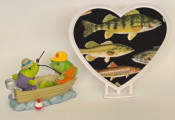 Wedding Cake Topper Fish in a Boat Fishing Themed Fish Bobber Pole Pretty Short-Haired Bride Groom OOAK Funny Groom's Cake Top Shower Gift