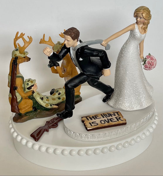 Wedding Cake Topper Deer Photography Hunting Themed Hunter Photo Rifle the Hunt is Over Funny Bride and Groom Camo Heart Groom's Cake Top