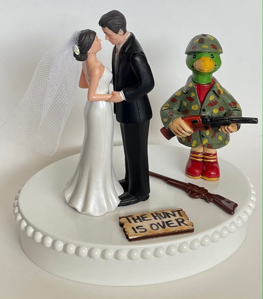 Wedding Cake Topper Duck Hunting Themed Hunter Pretty Short-Haired Bride and Groom Camo Heart One-of-a-Kind Bridal Shower Reception Gift