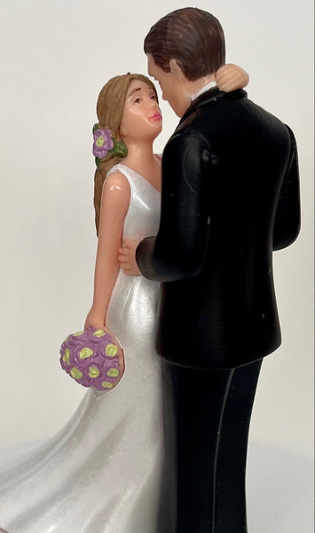 Wedding Cake Topper New York Yankees Baseball Themed Beautiful Long-Haired Bride and Groom Fun Groom's Cake Top Shower Gift Idea Reception