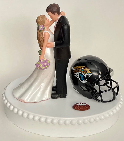 Wedding Cake Topper Jacksonville Jaguars Football Themed Beautiful Long-Haired Bride Groom Sports Fans One-of-a-Kind Reception Bridal Gift